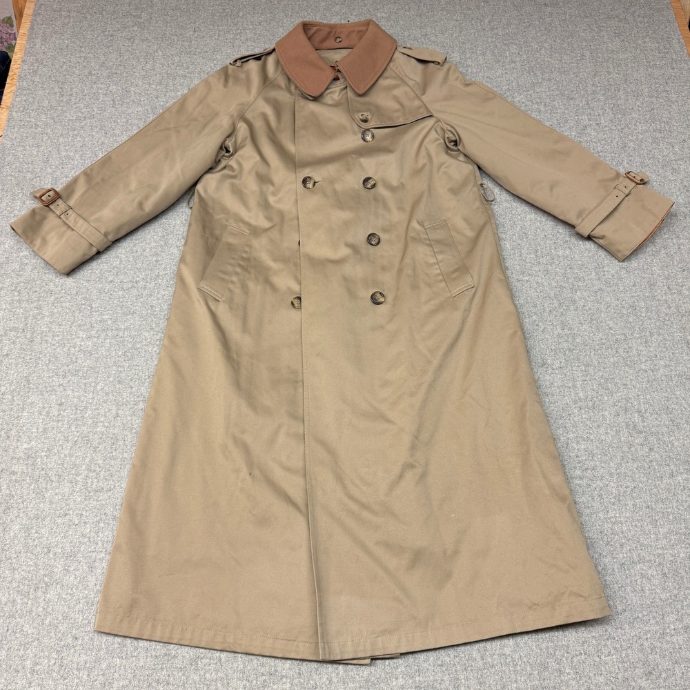 Evan-Picone Trench Coat Tan Khaki Double Breasted Wool Liner Long Overcoat